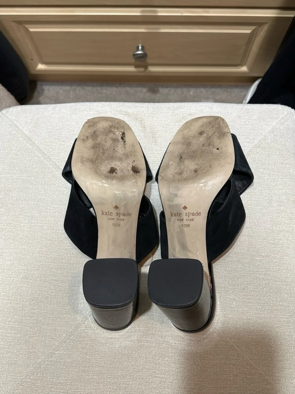 kate spade Black Suede Crisscross Block Heel Mules
